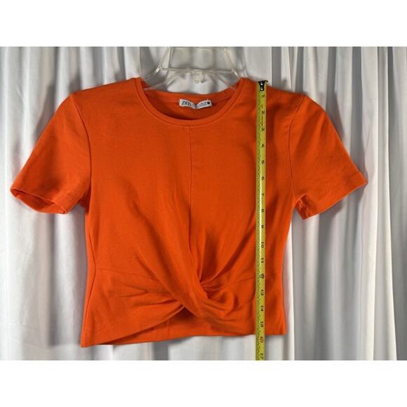 Zara Short Sleeves Cropped Cotton Blend Top, Orange , Sz: S, 83-37 - Picture 9 of 13